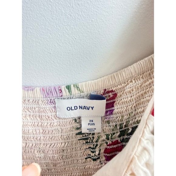 Old Navy Women's Floral Ruffle Smocked Midi Dress Cream Multi Sz 2X Boho Comfy - Picture 3 of 11